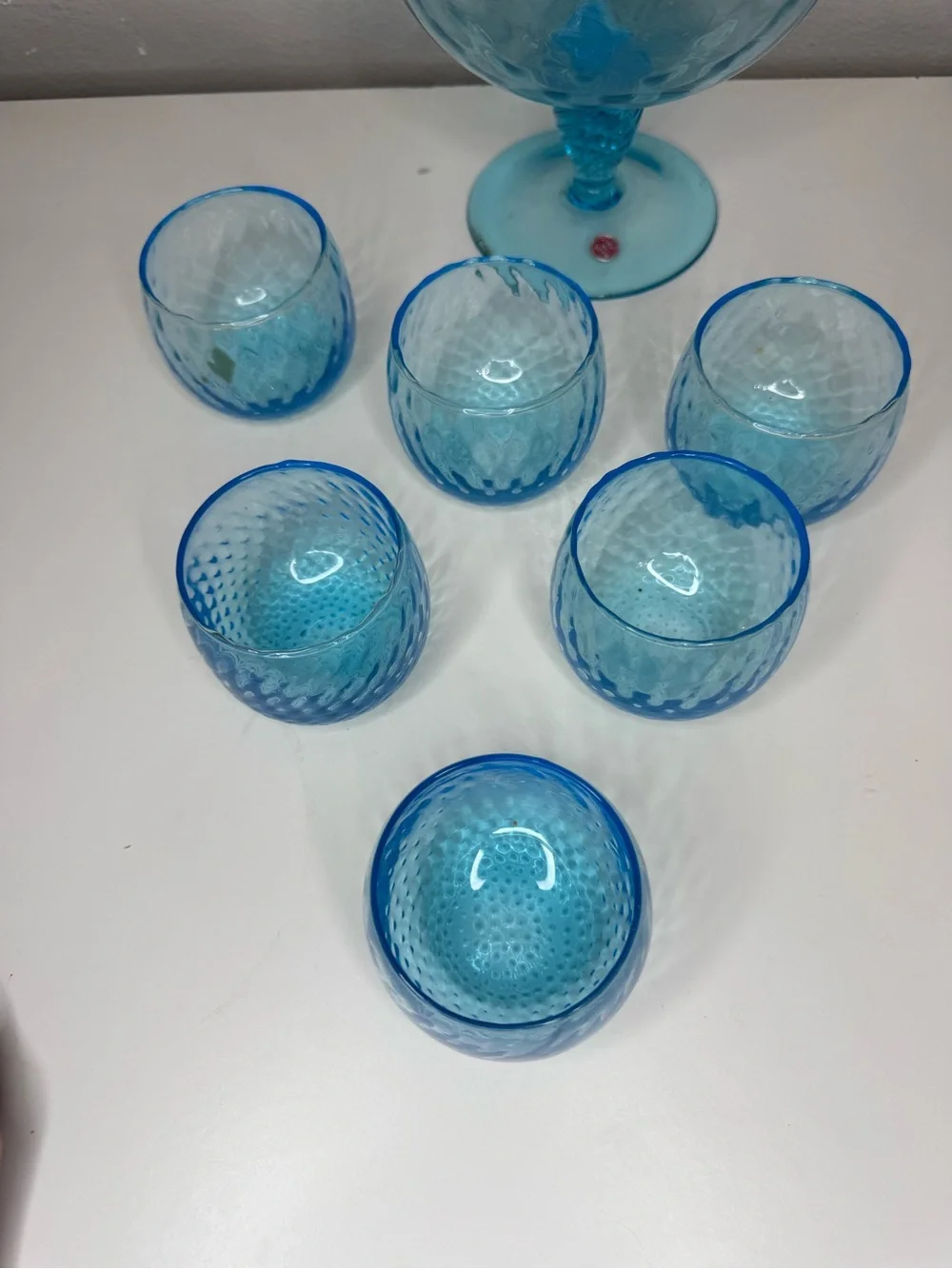 Vintage Italian Empoli Aqua Blue Glass Brandy Snifter Set 6 Cups MCM